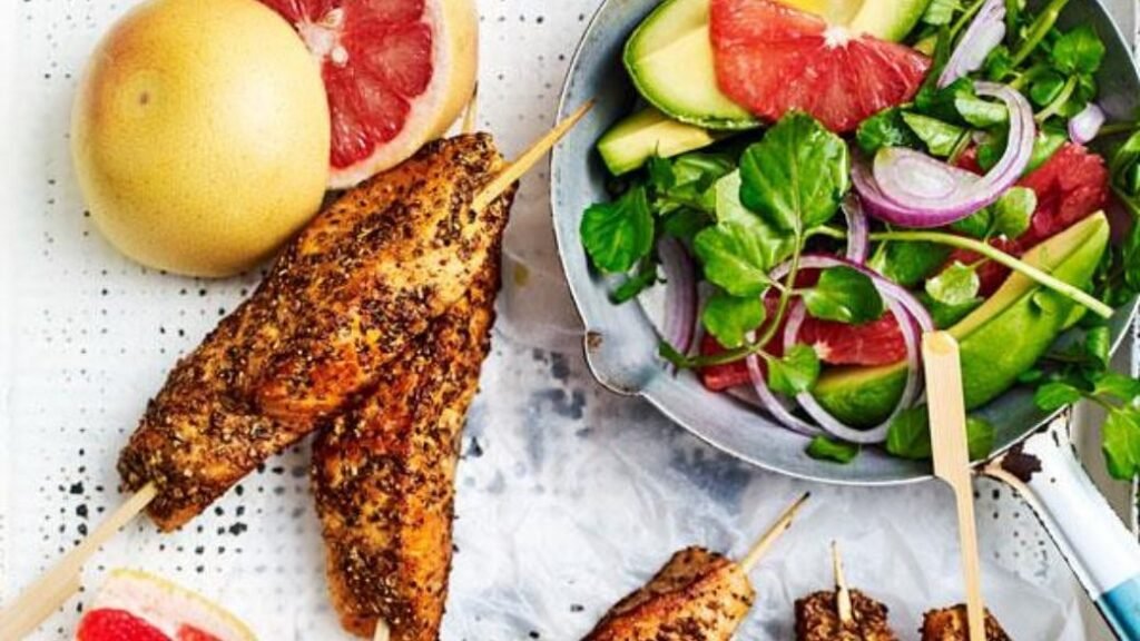 Salmon Skewers With Indian Spices & Salad - The Singapore Women's Weekly